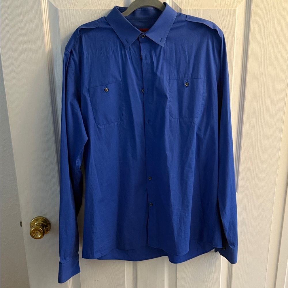 HUGO Men's Royal Blue Casual Button-Down Shirt